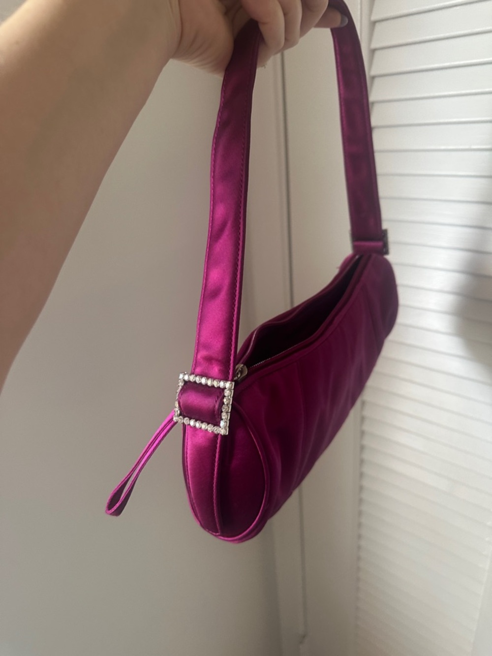 Ann Taylor Satin Mini Shoulder Bag in Magenta